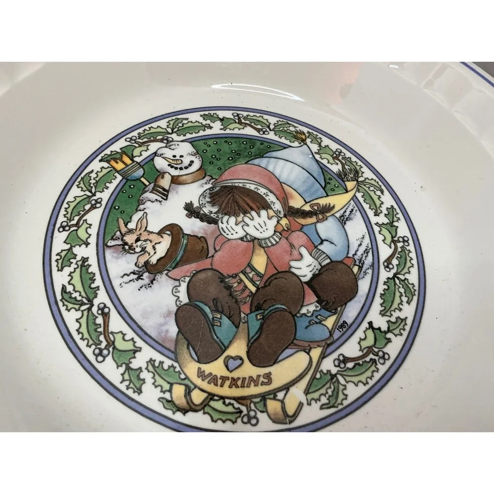 Watkins Vintage 1989 Country Kids Pie Plates Set of 2 Recipe Ceramic 10.5 Inch